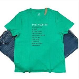 NWT J. Crew Green W/"Los Angeles" Graphic Crewneck T-Shirt - SIZE M